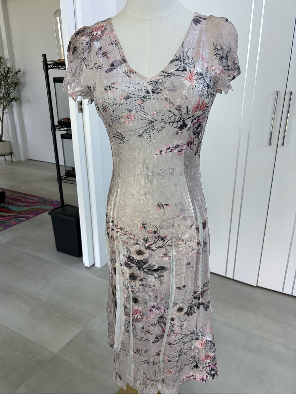 Komarov Blush and Black Floral Midi Dress